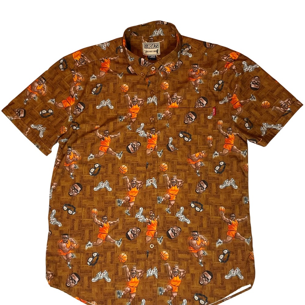 The RooseveltS RSVLTS Anthony Spice Adams basketball print button shirt men's XL
